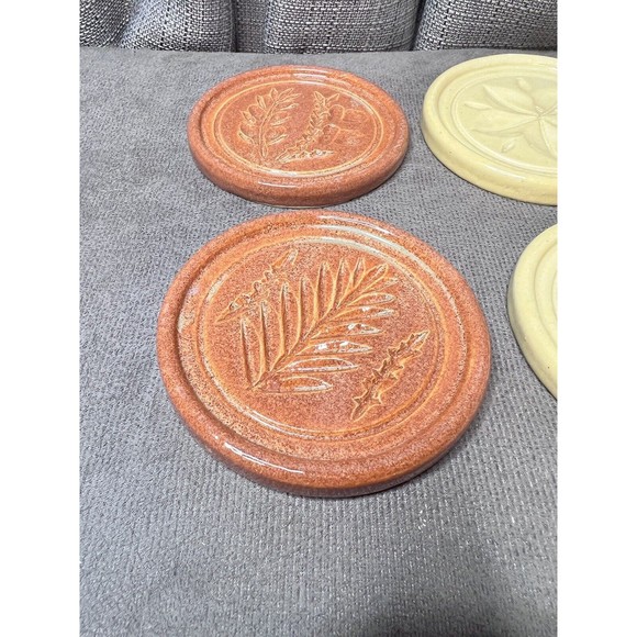 PIGEON FORGE POTTERY Buttermold Print Round Coasters Fall Harvest Brown Biege - Picture 3 of 13